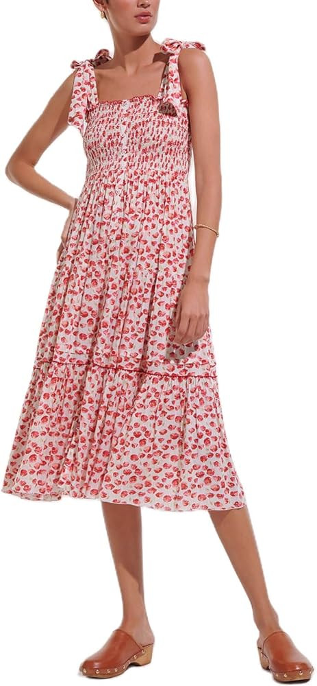 Yuemengxuan Women Floral Dress Tie Shoulder Flowy Maxi Dresses Smocked Boho Dresses Y2K Beach Vac... | Amazon (US)