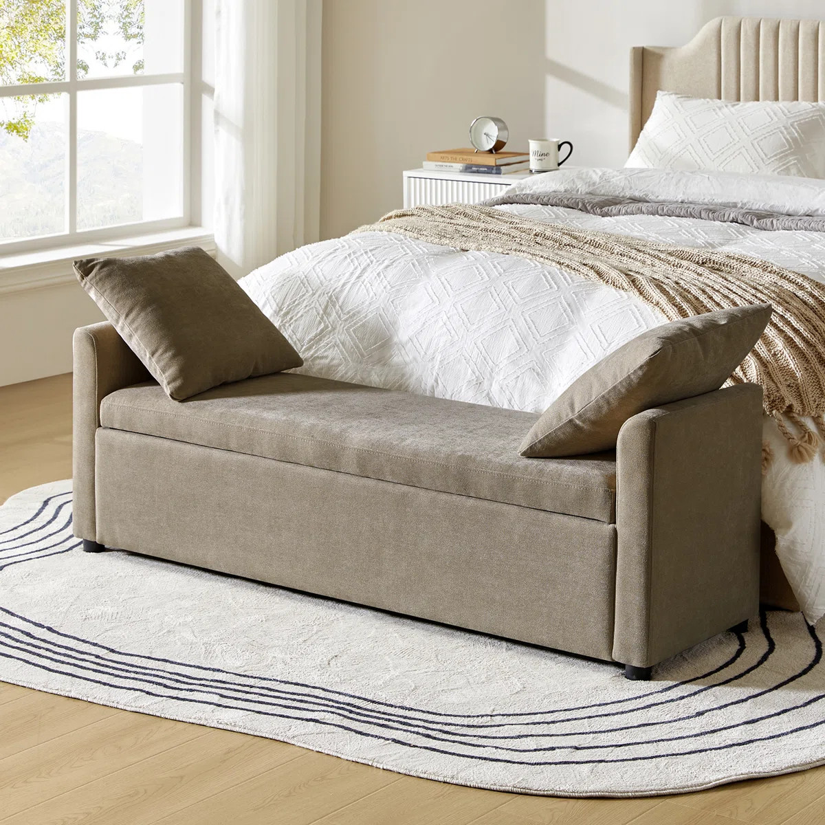 Aristides Modern 59.4" Wide Storage Bench with Two Pillows for Bedroom End of Bed King Size | Wayfair North America