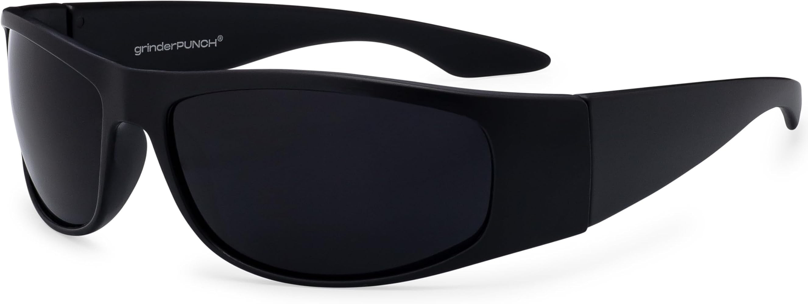 grinderPUNCH Super Dark Lens Black Sunglasses | Biker Style Rider | Wrap Around Frame | Amazon (US)