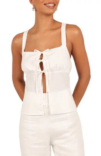 Petal & Pup Juliette Tie Front Tank Top in Cloud White at Nordstrom Rack, Size X-Small | Nordstrom Rack