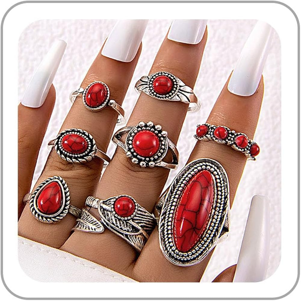 Western Ring Set for Women Bohemian Turquoise Ring Set Stacking Western Turquoise Rings Country C... | Amazon (US)