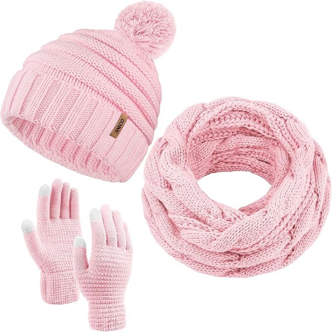 Aneco Winter Warm Knitted Scarf Beanie Hat and Gloves Set Men & Women's Soft Stretch Hat Scarf an... | Amazon (US)
