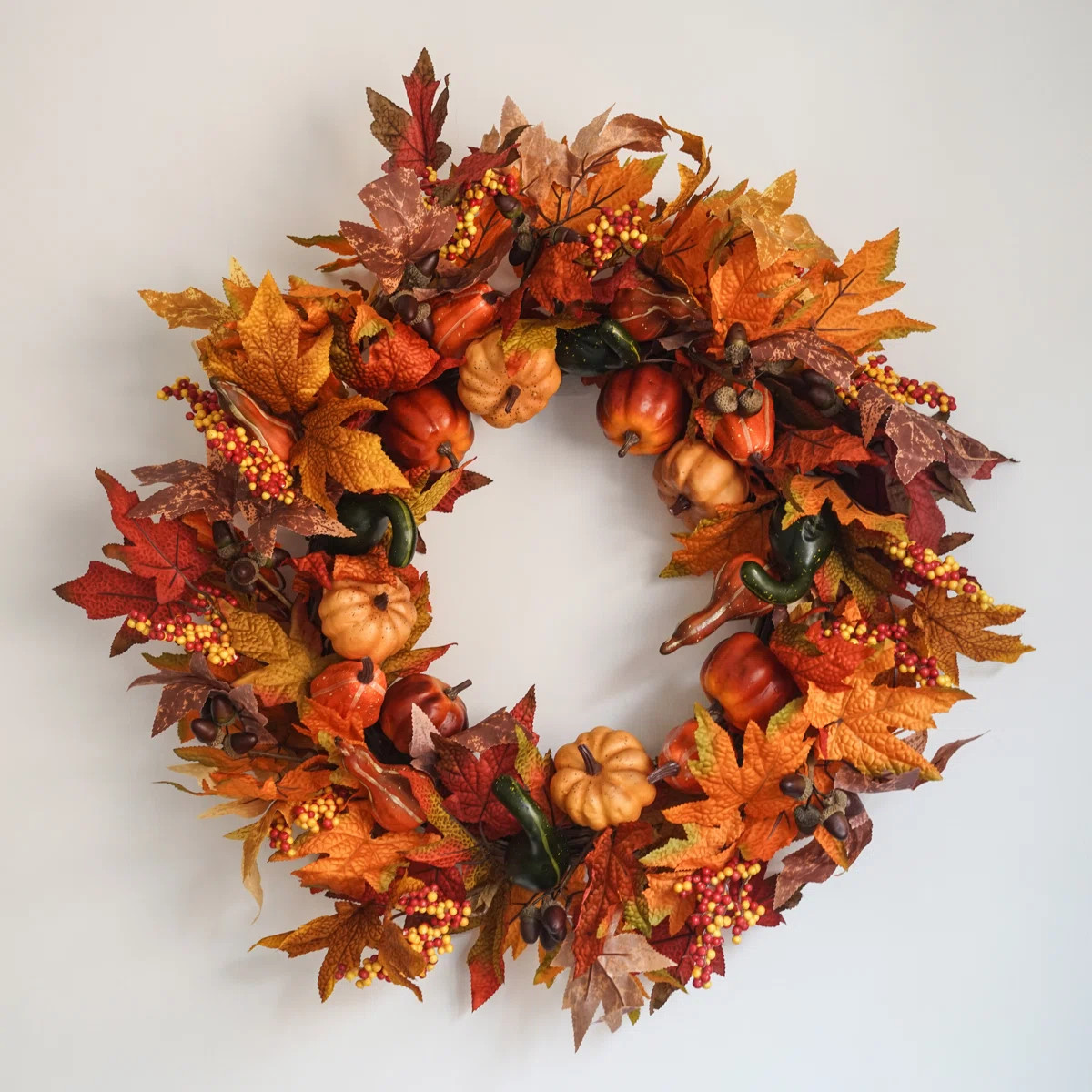 Faux 26“ Wreaths , Autumn Wreath with Pumpkin, Maple Leaves ，Festival Decorations Indoor and ... | Wayfair North America