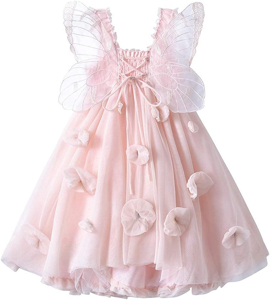 Amazon.com: ICECTR Toddler Little Girls Dresses Ruffle High Waist Tulle Tutu Dress Butterfly Wing... | Amazon (US)