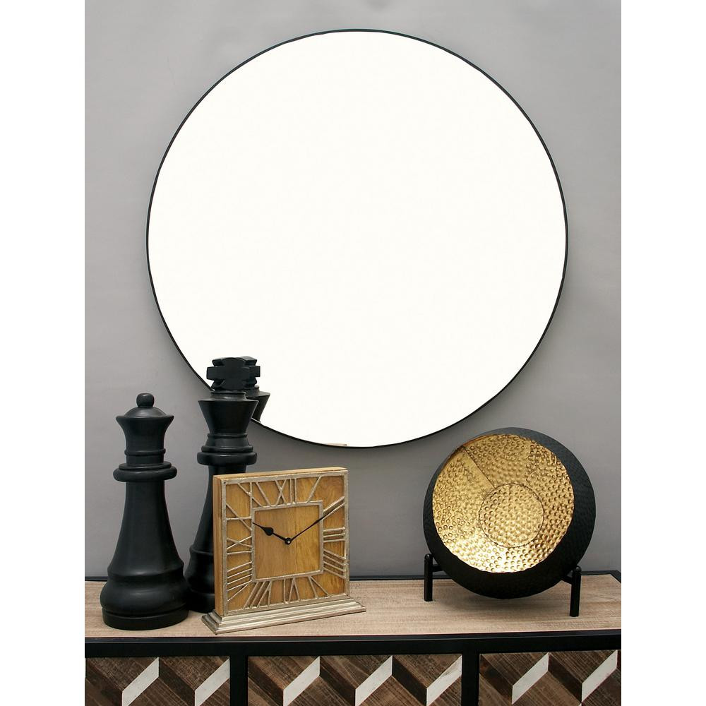 Litton Lane 36 in. Modern Circular Black Wall Mirror | The Home Depot