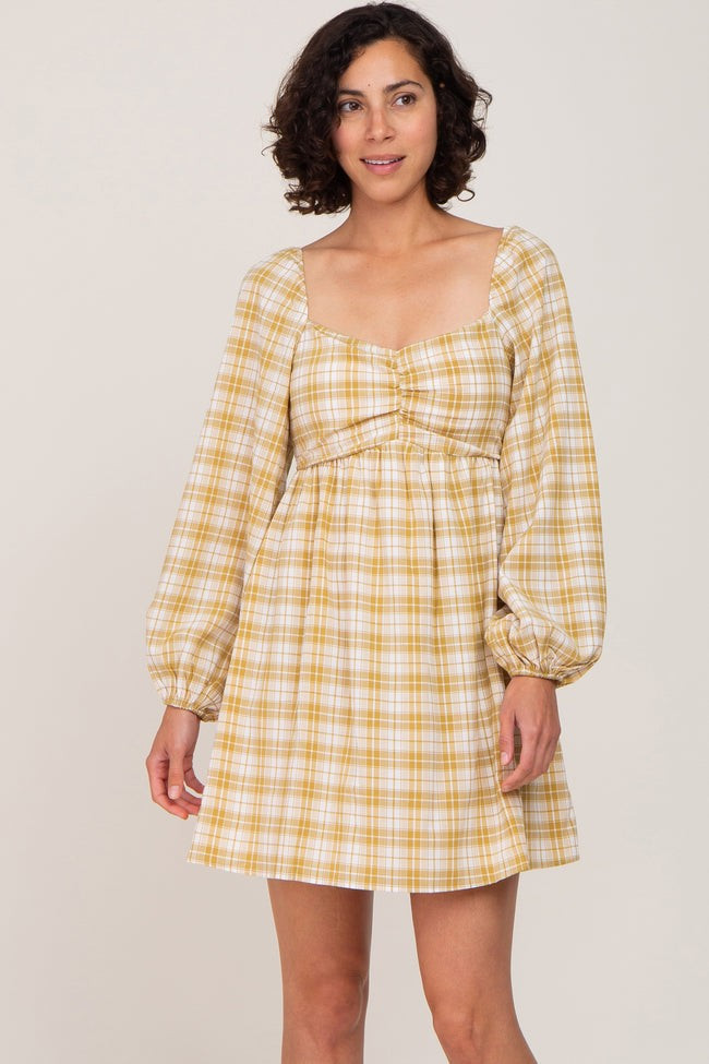 Mustard Plaid Long Sleeve Dress | PinkBlush Maternity
