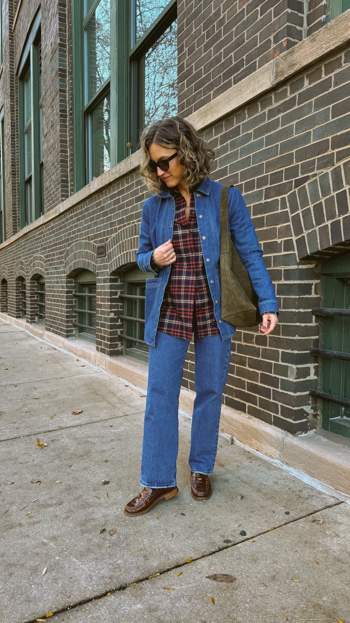 What I Wore: Saturday vintage market plus out to lunch 

Sèzane plaid shirt, 0, TTS. Sèzane denim jacket, 2, runs small, size up. Levi’s denim, 25, take your larger size or size up. Frēda Salvador loafers, TTS, STITCHANDSALT10 for 10% off. Madewell suede bag. Quince sunglasses  

#LTKootd #LTKPetite #LTKOver40