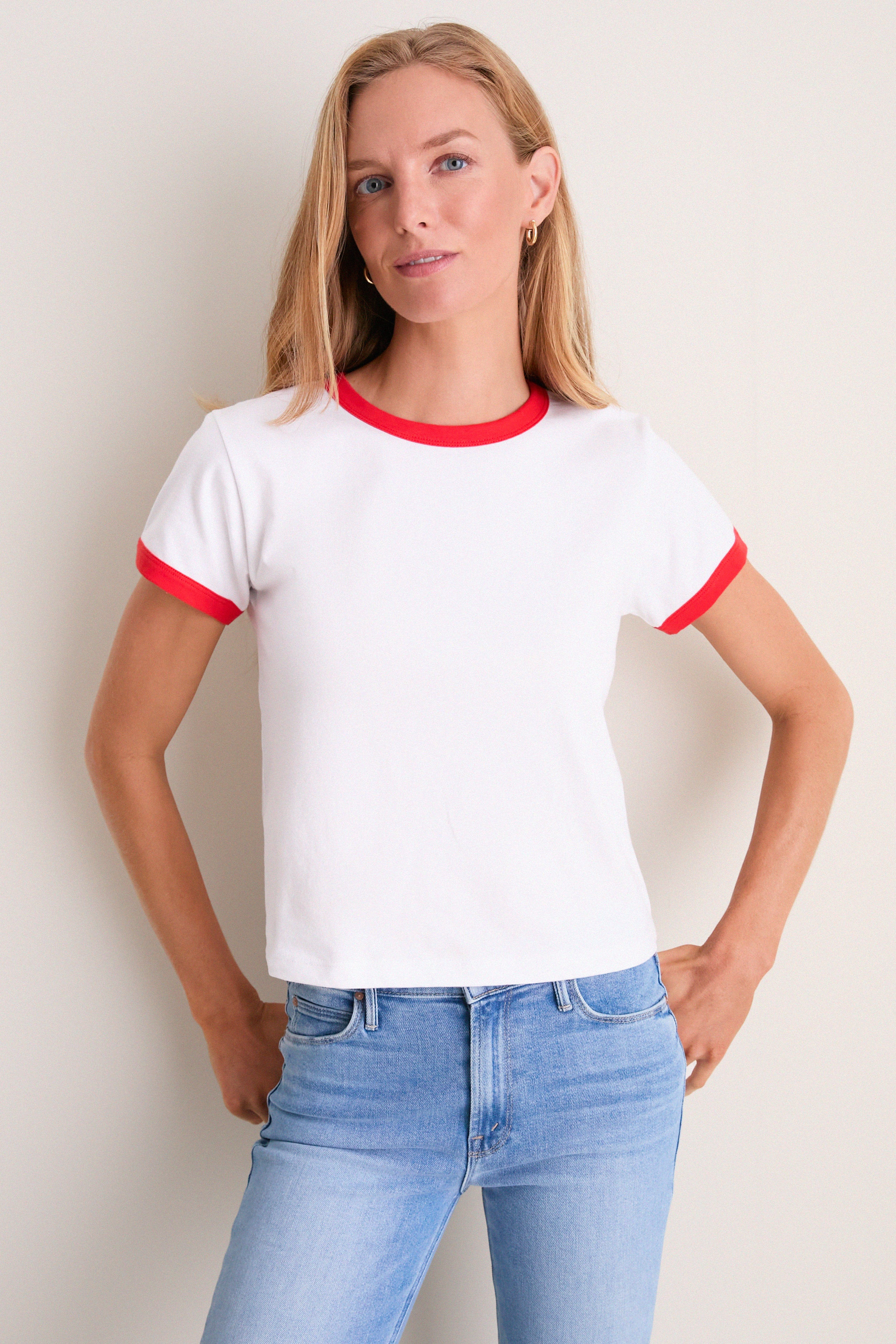 Cerise and White Margo Ringer Tee | Tuckernuck (US)