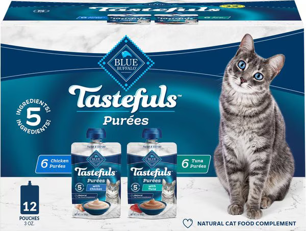 Blue Buffalo Tastefuls Adult Natural Purees Variety Pack Chicken & Tuna Wet Cat Food, 3-oz pouch,... | Chewy.com