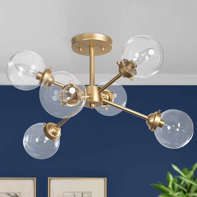 KSANA Gold Semi Flush Mount Ceiling Light, Gold Chandeliers for Dining Rooms, Kitchen, Living Roo... | Amazon (US)