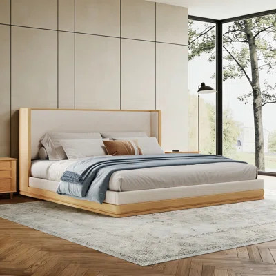Upholstered Platform Bed with Wingback Headboard, Low Profile Bed Frame with Sturdy Wood Slat Support, Weight Capacity 800 lbs, No Box Spring Needed, | Wayfair North America