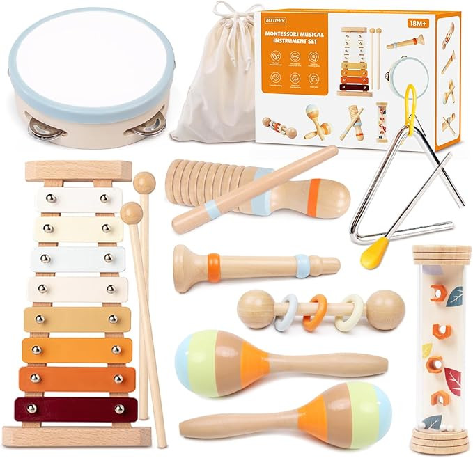 Toddler Musical Instruments Sets, Montessori Wooden Percussion Educational Baby Musical Toys Xylo... | Amazon (US)