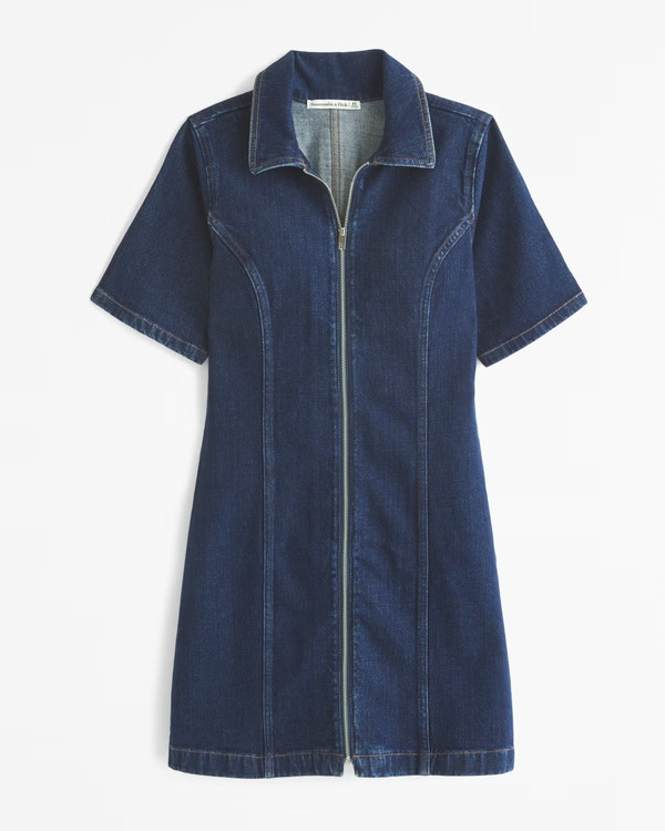 Women's Short-Sleeve Denim Mini Dress | Women's Dresses & Jumpsuits | Abercrombie.com | Abercrombie & Fitch (US)