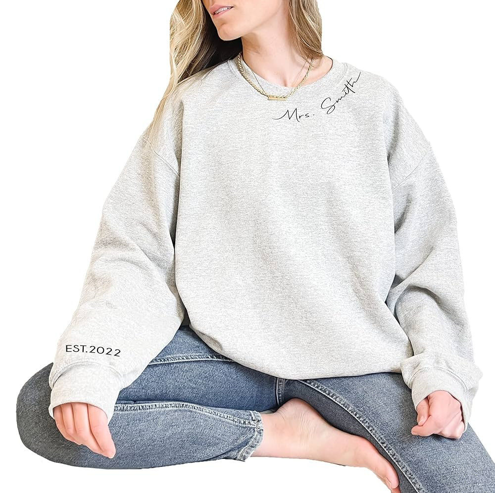 Mrs Sweatshirt - Custom Mrs Sweatshirt - New Mrs - Honeymoon Pajamas - Wedding Gift - Future Mrs.... | Amazon (US)