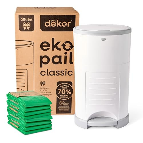 Diaper Dekor EKO Classic Diaper Pail Gift Set, White | ONLY Eco-Friendly Diaper Pail Made with 70% Recycled Materials | Comes with up to a Year's Supply Worth of Diaper Dekor Refills! | Amazon (US)