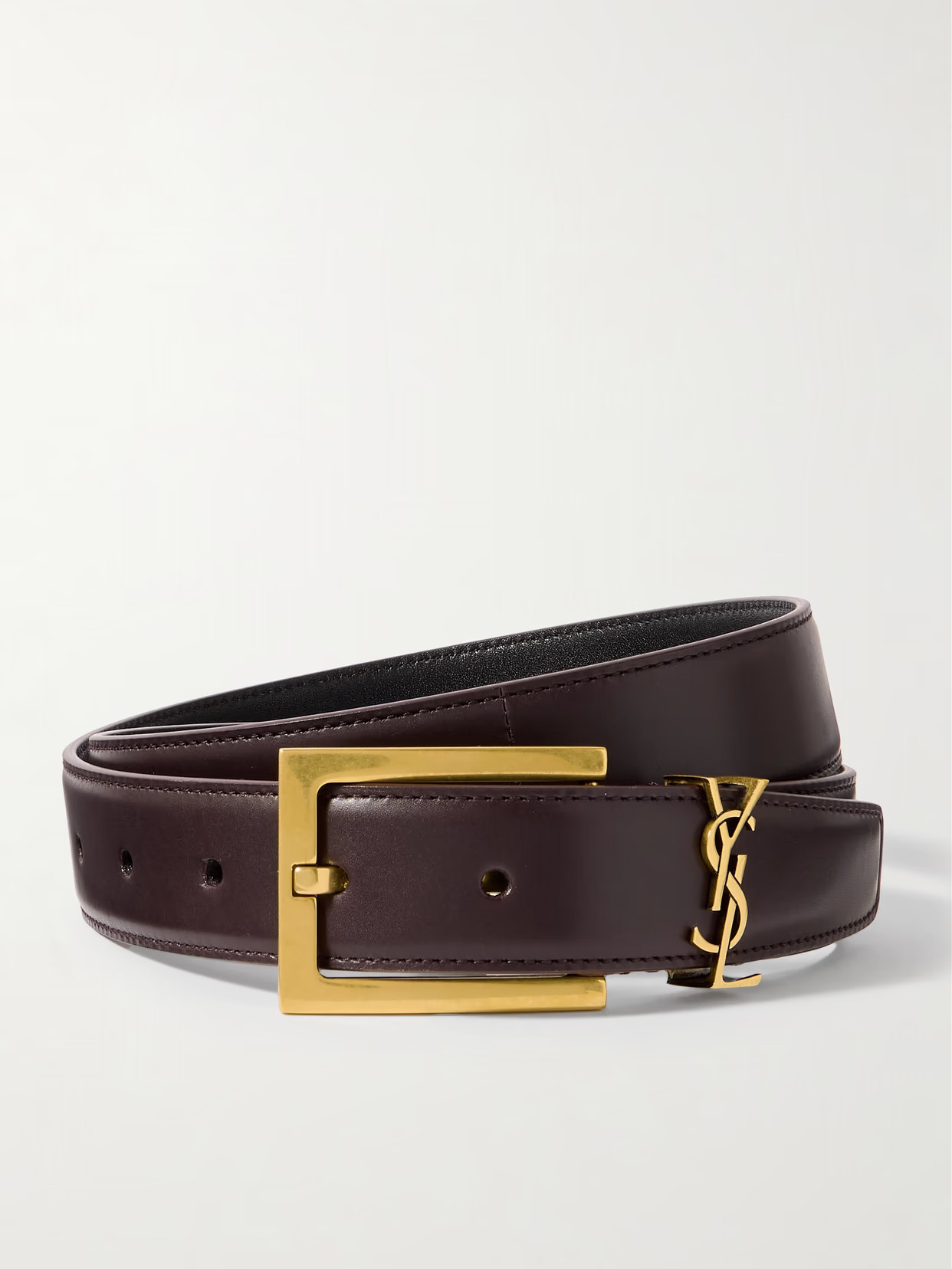 SAINT LAURENT - Cassandre Embellished Leather Belt - Brown | NET-A-PORTER (UK & EU)