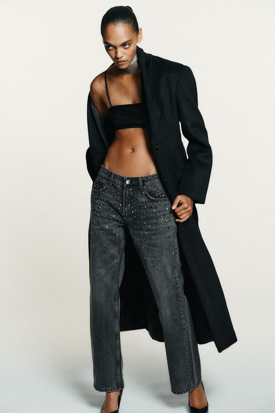 TRF LOW-RISE RHINESTONE STRAIGHT JEANS | Zara UK