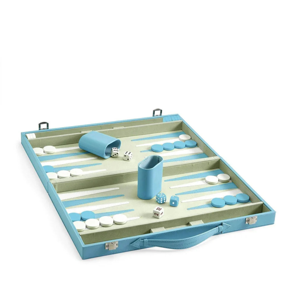 Robin's Egg Blue Leather Backgammon Set | Blue Print