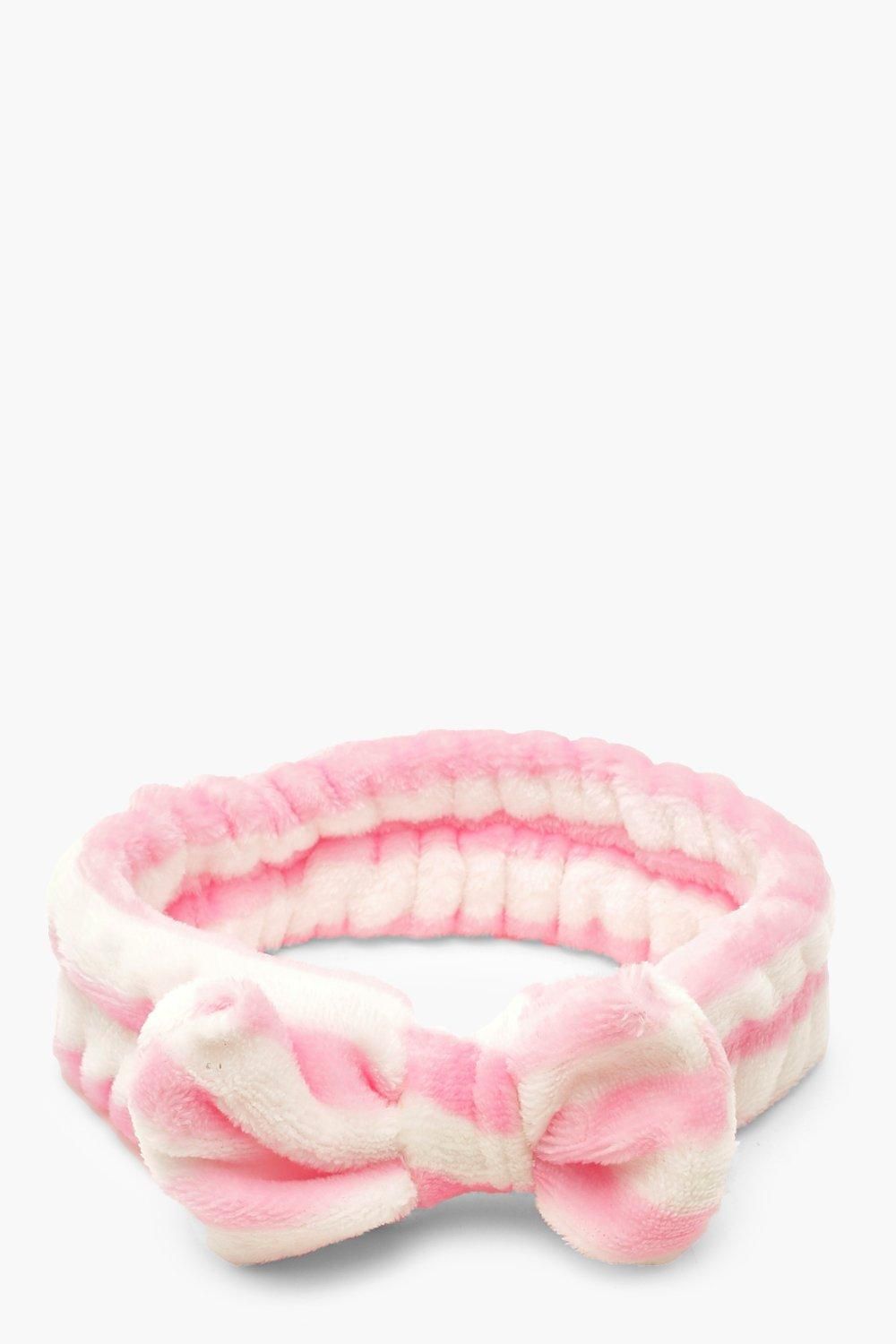 Womens Stripe Bow Spa Facial Headband - Pink - One Size | Boohoo.com (US & CA)