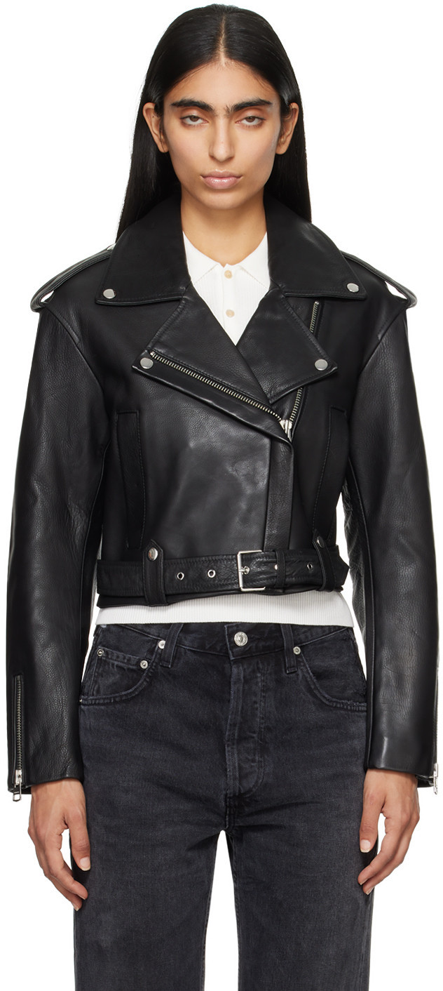 Citizens of Humanity Black Kindra Cropped Moto Leather Jacket | SSENSE