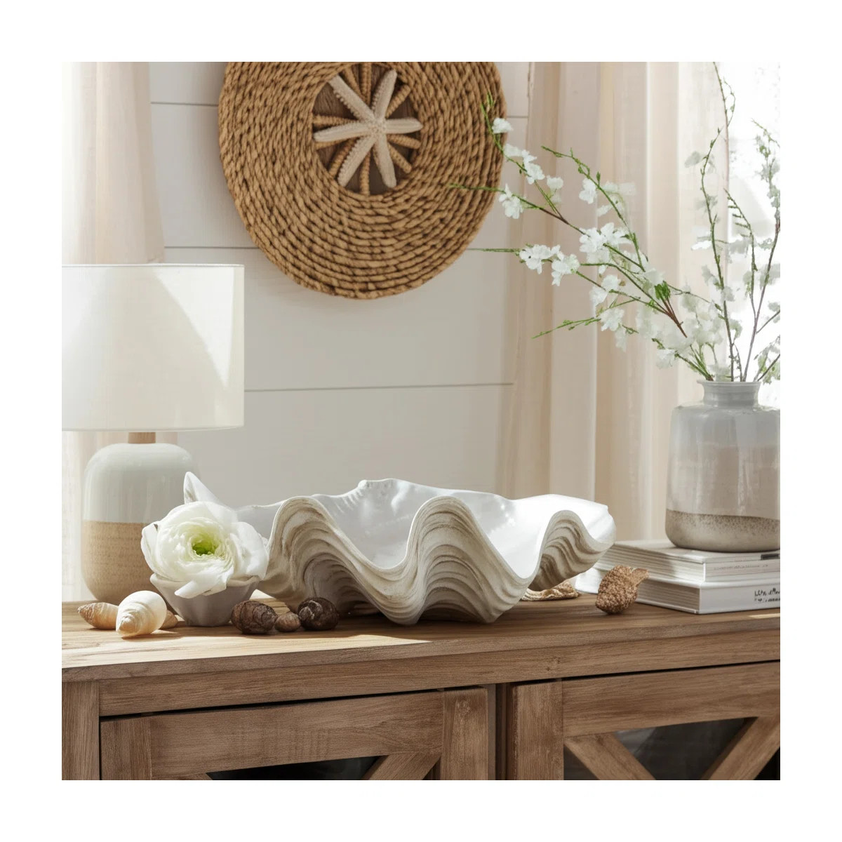 Decorative Bowl Resin Polyresin Wavy Shell Design Coastal Style for Home Office Bedroom Living Ro... | Wayfair North America