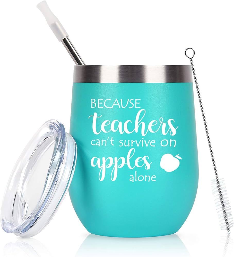 Qtencas Teacher Appreciation Gifts, Teachers Can't Survive on Apples Alone Wine Tumbler for Women... | Amazon (US)