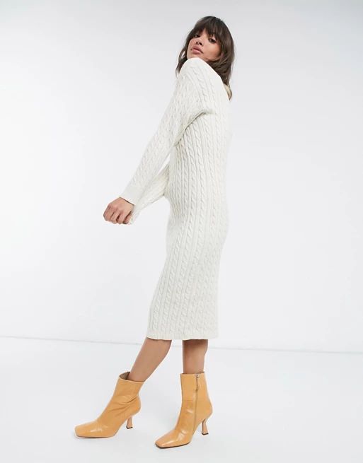 Fashion Union midi sweater dress with high neck in cable knit | ASOS (Global)