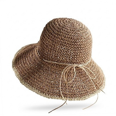 Anna-Kaci Women Crochet Bucket Hat Lightweight Breathable Straw Summer Hat with Tie Detail, Khaki | Target