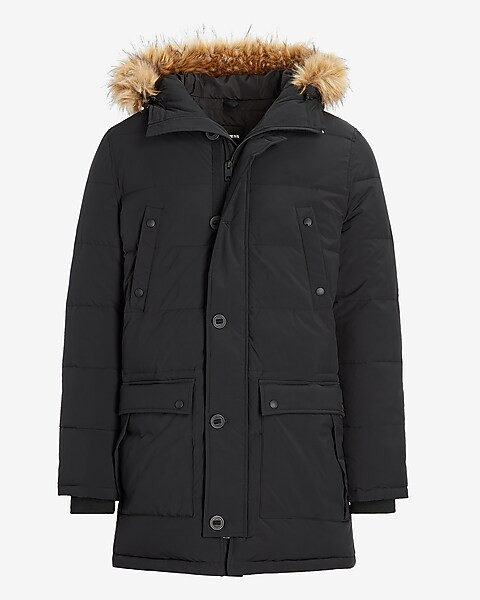 Black Nylon Hooded Parka | Express