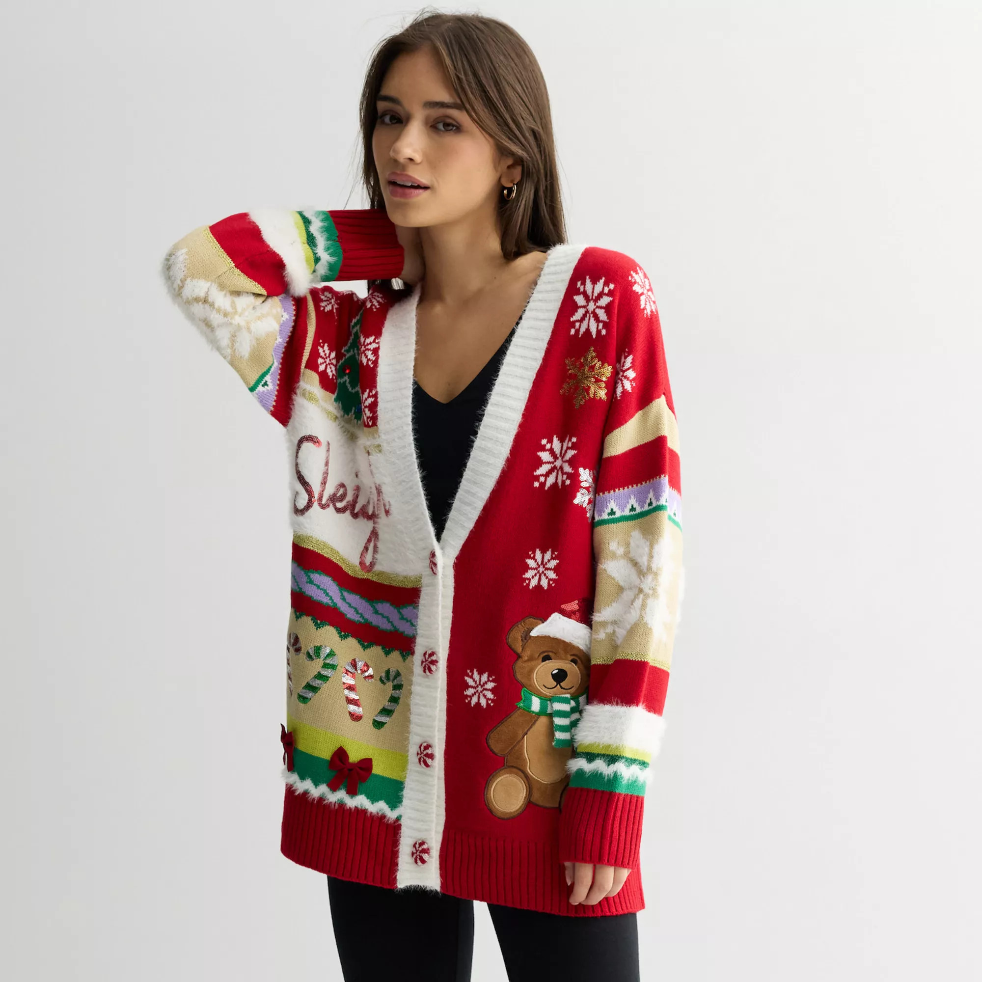 Women's Jollidays Long Sleeve Holiday Cardigan | Kohl's