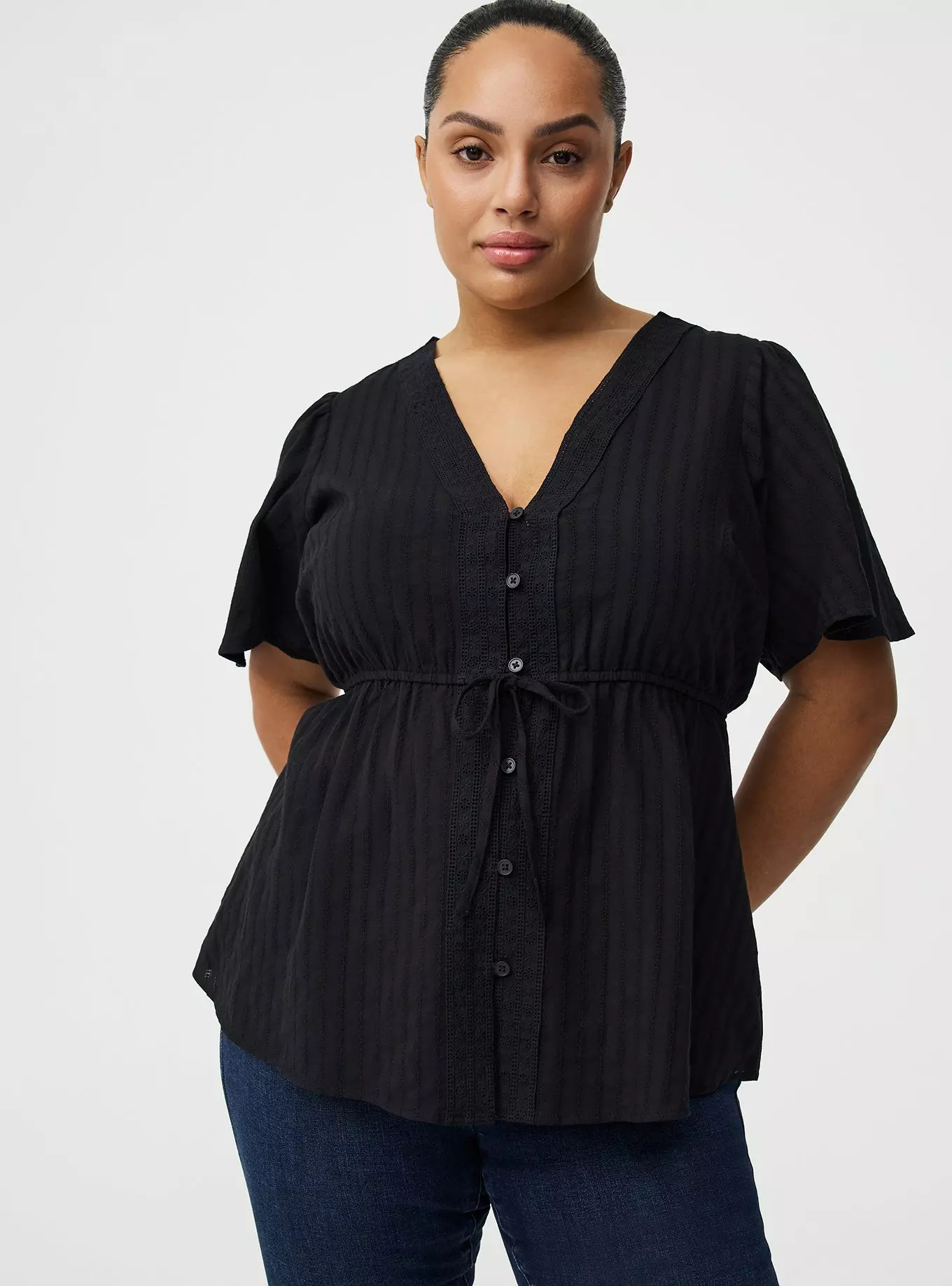 Button-Front V-Neck Blouse | Torrid (US & Canada)