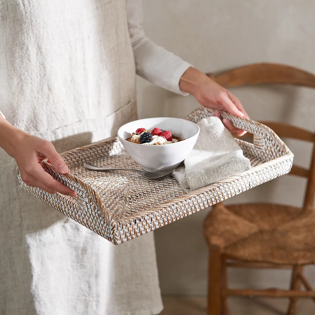 Whitewashed Rattan Serving Tray | The White Company (UK)