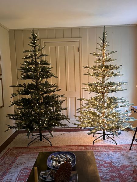 A side by side comparison of the King of Christmas 7' King Noble Fir. On the left is the pre lit. On the right is the unlit (I added my own lights ✨) 🌲🌲 I love them both! Which is your favorite? 

#LTKHoliday #LTKhome