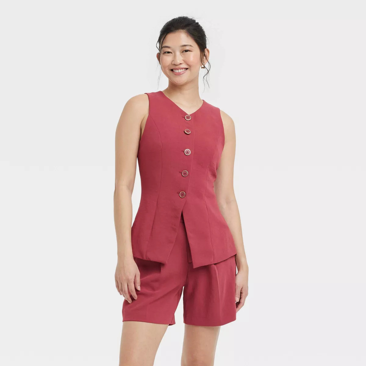 Women's Signature Crepe Long Line Vest - A New Day™ Burgundy XXL: Recycled Polyester, V Neck, F... | Target