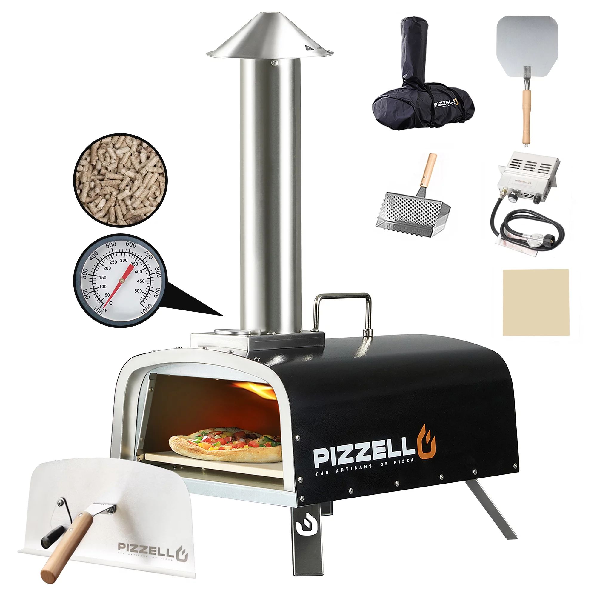 PIZZELLO Outdoor Propane Pizza Oven Gas Wood 12" Pizza Maker Stove with Gas Burner, Thermometer, ... | Walmart (US)