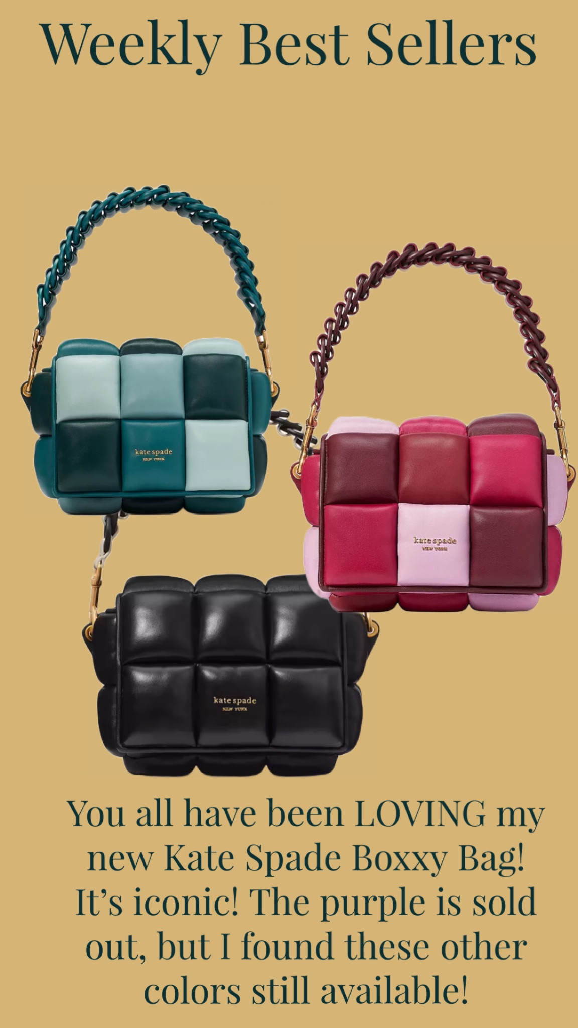 You all have been LOVING my new Kate Spade Boxxy Bag! It’s iconic! The purple is sold out, but I found these other colors still available!

#LTKstyletip #LTKitbag