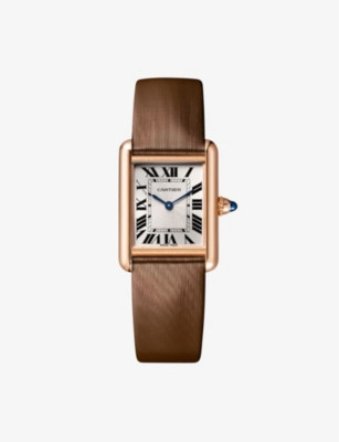 WGTA0011 Tank Louis Cartier 18ct rose-gold and leather watch | Selfridges