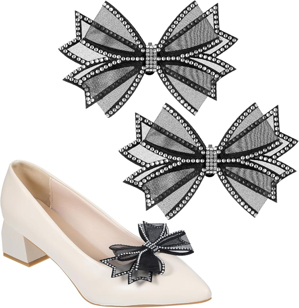 2 Pcs Shoe Clips for Women Dress Shoes, Mesh Bow Elegant Rhinestone High Heel Shoe Clips Detachab... | Amazon (US)