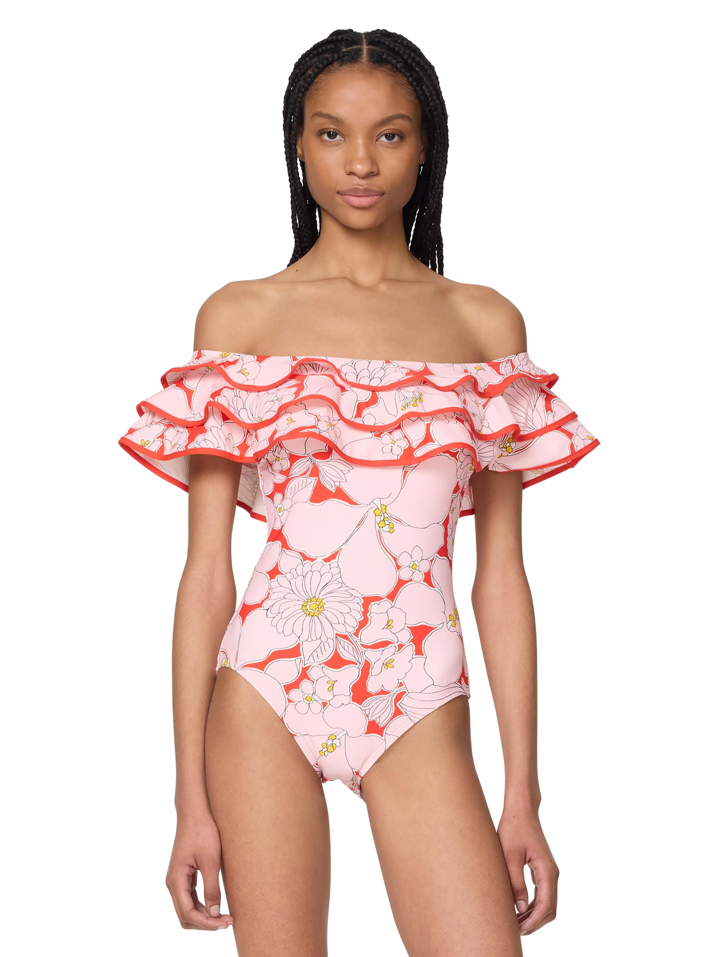 kate spade new york Off the Shoulder Ruffle One Piece Swimsuit - Coast | Beach2Ocean