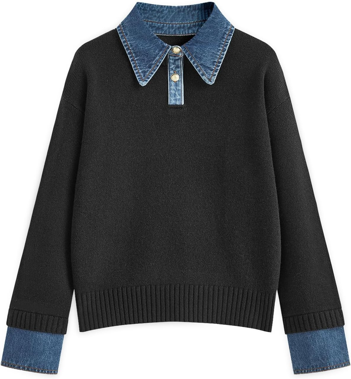 Womens Oversized Sweater Denim Polo Knit Collared Fall Sweater | Amazon (US)