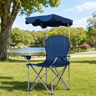 Folding Beach Chair with Canopy, Portable Camping Chair with 2 Cup Holders, 265 lbs Capacity, Steel Frame with Carry Bag | Target