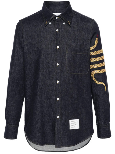 Thom Browne 4 Bar-snake Denim Shirt | Blue | FARFETCH CA