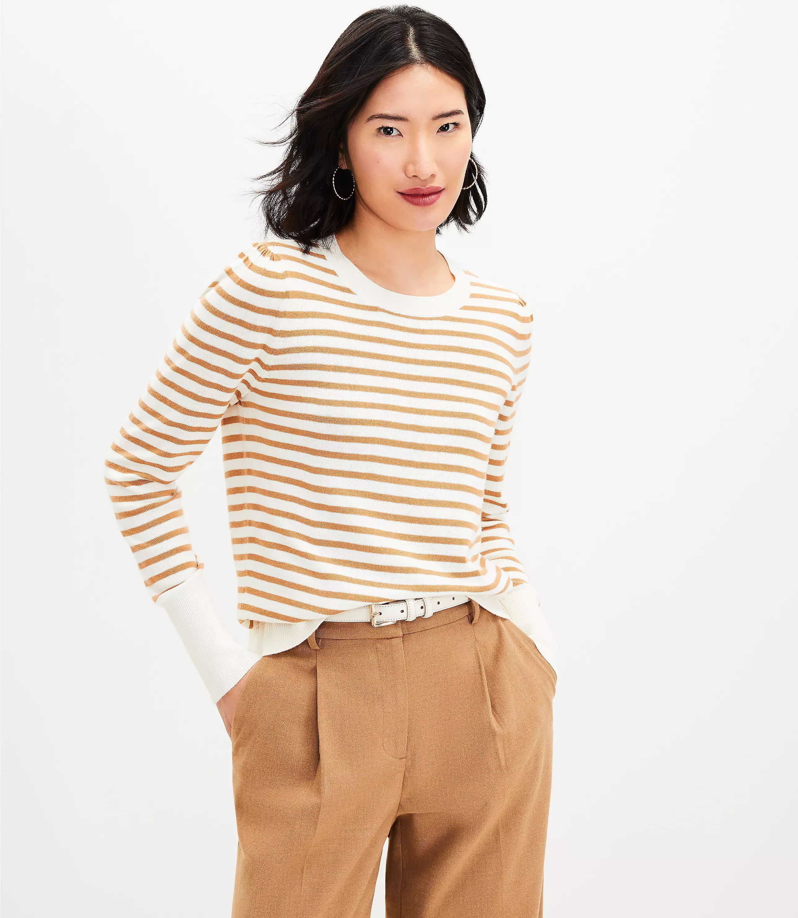 Striped Puff Sleeve Sweater | LOFT