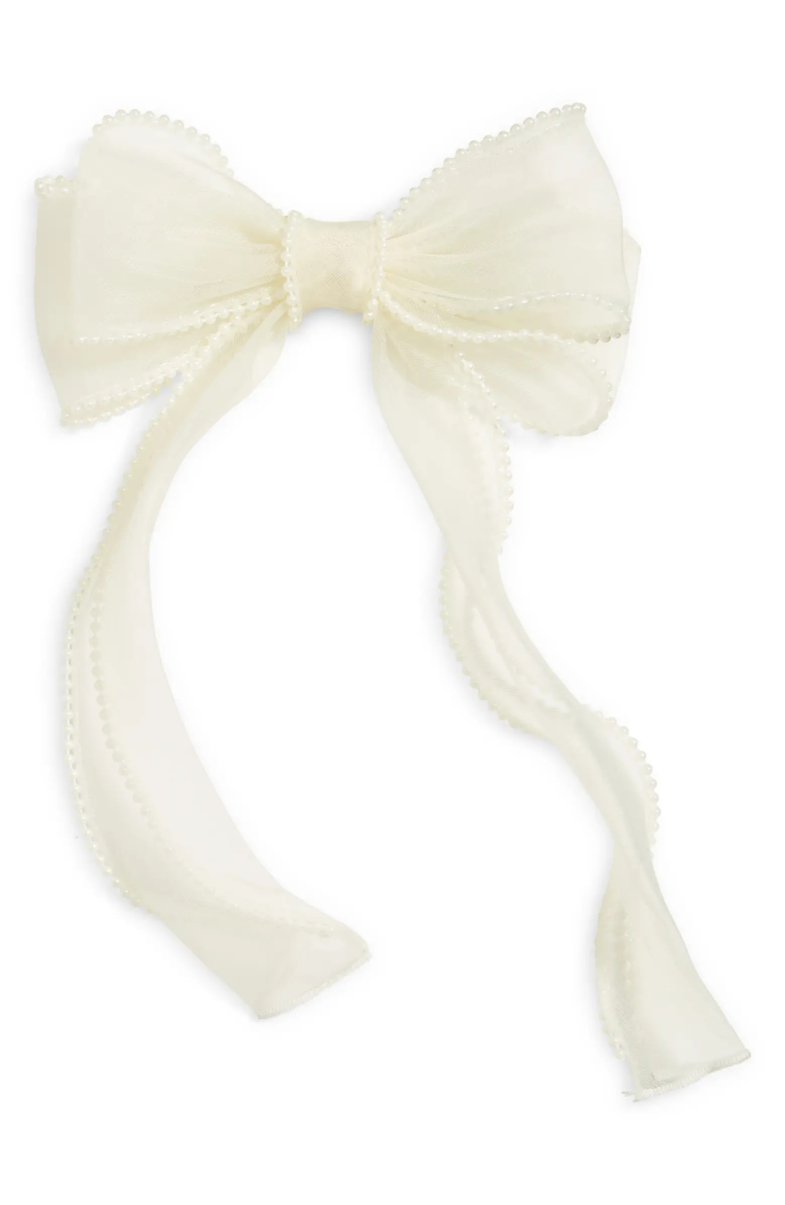 Faux Pearl Trim Chiffon Bow Barrette | Nordstrom