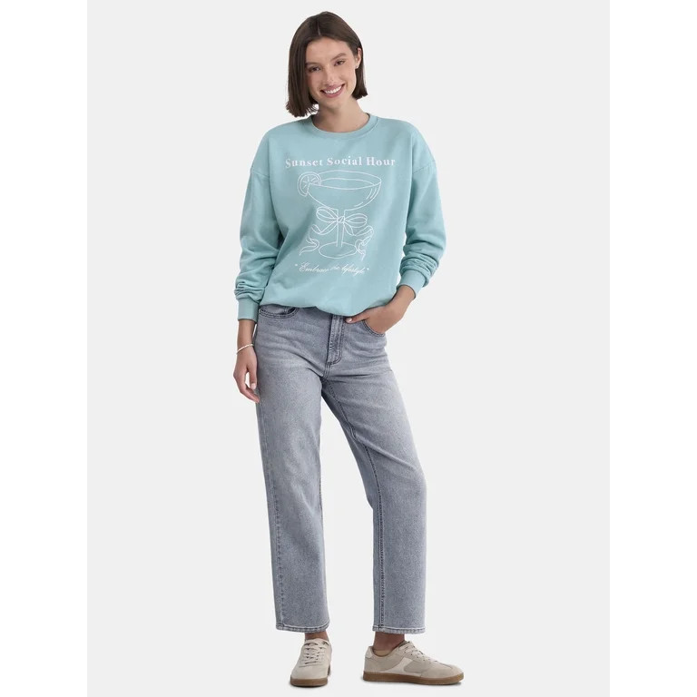No Boundaries Graphic Crewneck Sweatshirt, Lightweight, Women's and Women’s Plus | Walmart (US)