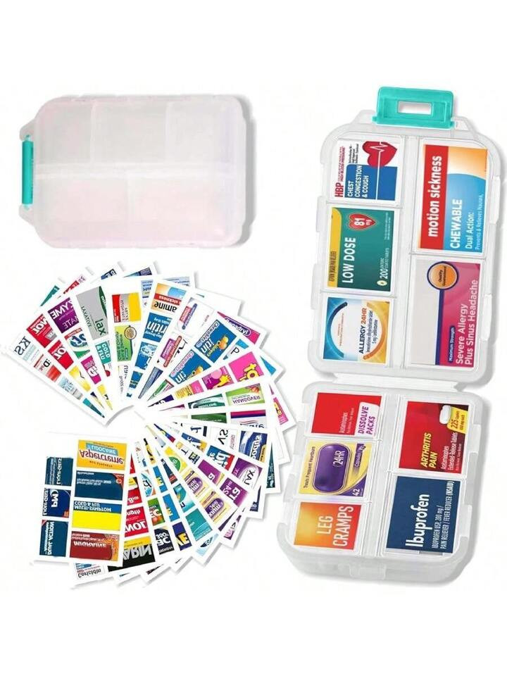 DIY Pill Organizer With 175 Pcs Upgraded Pre-Cut Medicine Labels, Foldable Pill Case For Travel D... | SHEIN