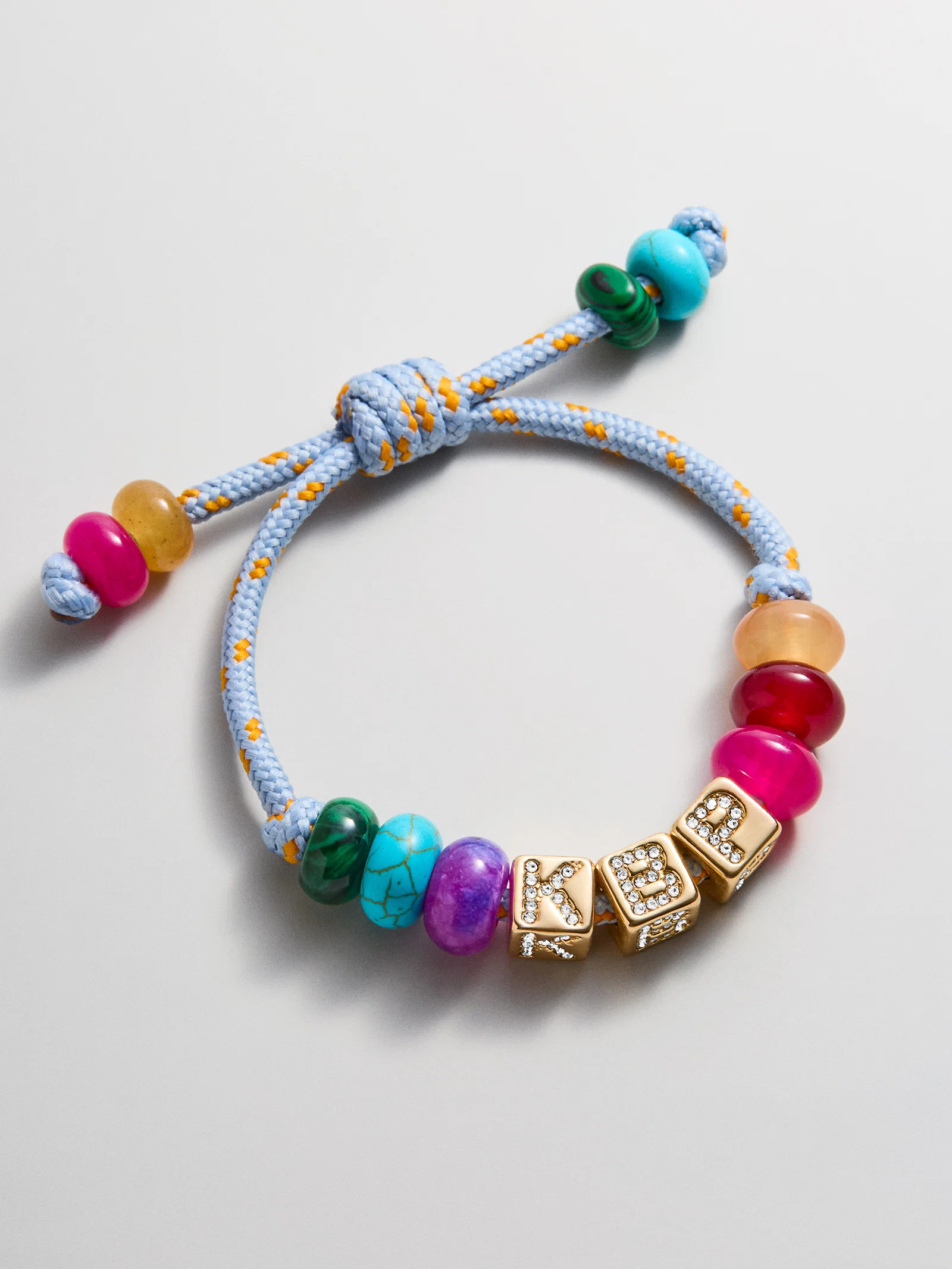 Custom Block Letter Semi-Precious Paracord Bracelet - Light Blue | BaubleBar