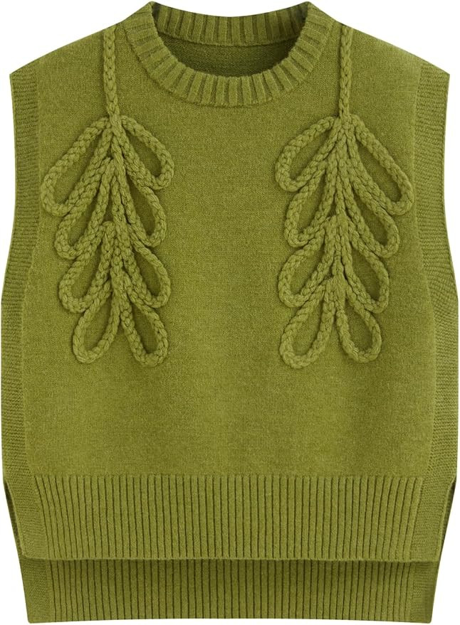 CIDER Sweater Vest Women Round Neck Sleeveless Cute Cable Knit Tops | Amazon (US)