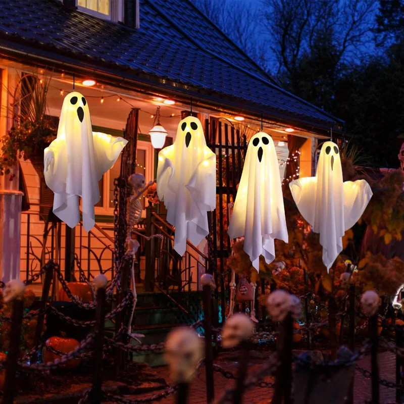 4 Pack Halloween Hanging Ghost Decorations, Battery Operated -AA Battery Not Included, Warm Light... | Wayfair North America