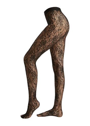 CALZEDONIA Woman's Floral Lace Tights in Black, Size L | Amazon (US)